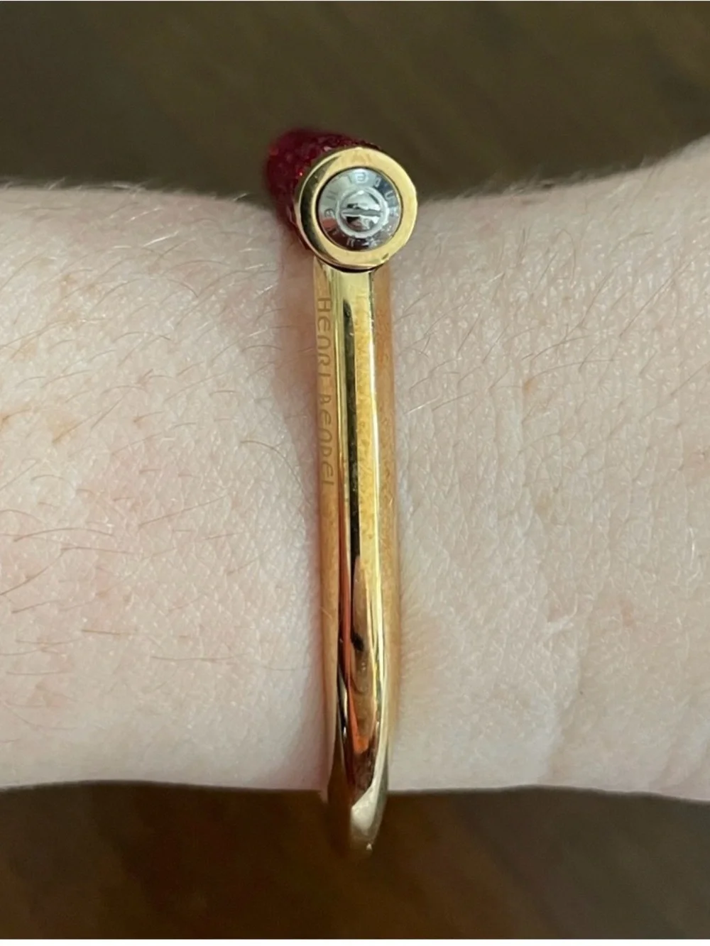 henri bendel Gold-Tone Bracelet with Red Crystal Bar